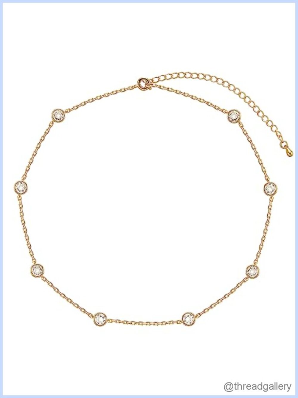 14K Gold Plated CZ Station Choker Necklace for Women